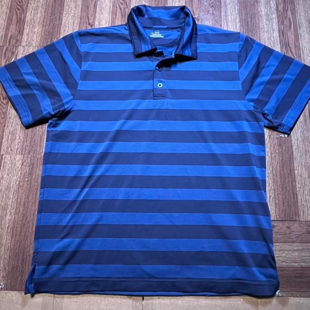 Under Armour Blue Striped Heat Tech Retro Golf Polo Shirt Medium